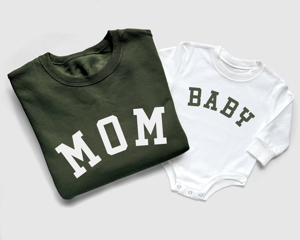 Mom, Dad and Baby Family Matching Sweatshirts in Army Green
