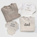 Neutral Family Matching Custom Embroidered Sweatshirts and Baby Outfits